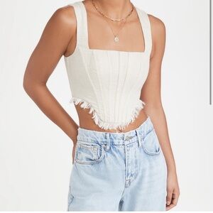 NWT Staud Triton Corset Top Linen Fray Fringe